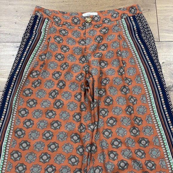 Anthropologie Elevenses Pants Womens 6 Print Wide Leg Palazzo Medallion Boho - Picture 2 of 15